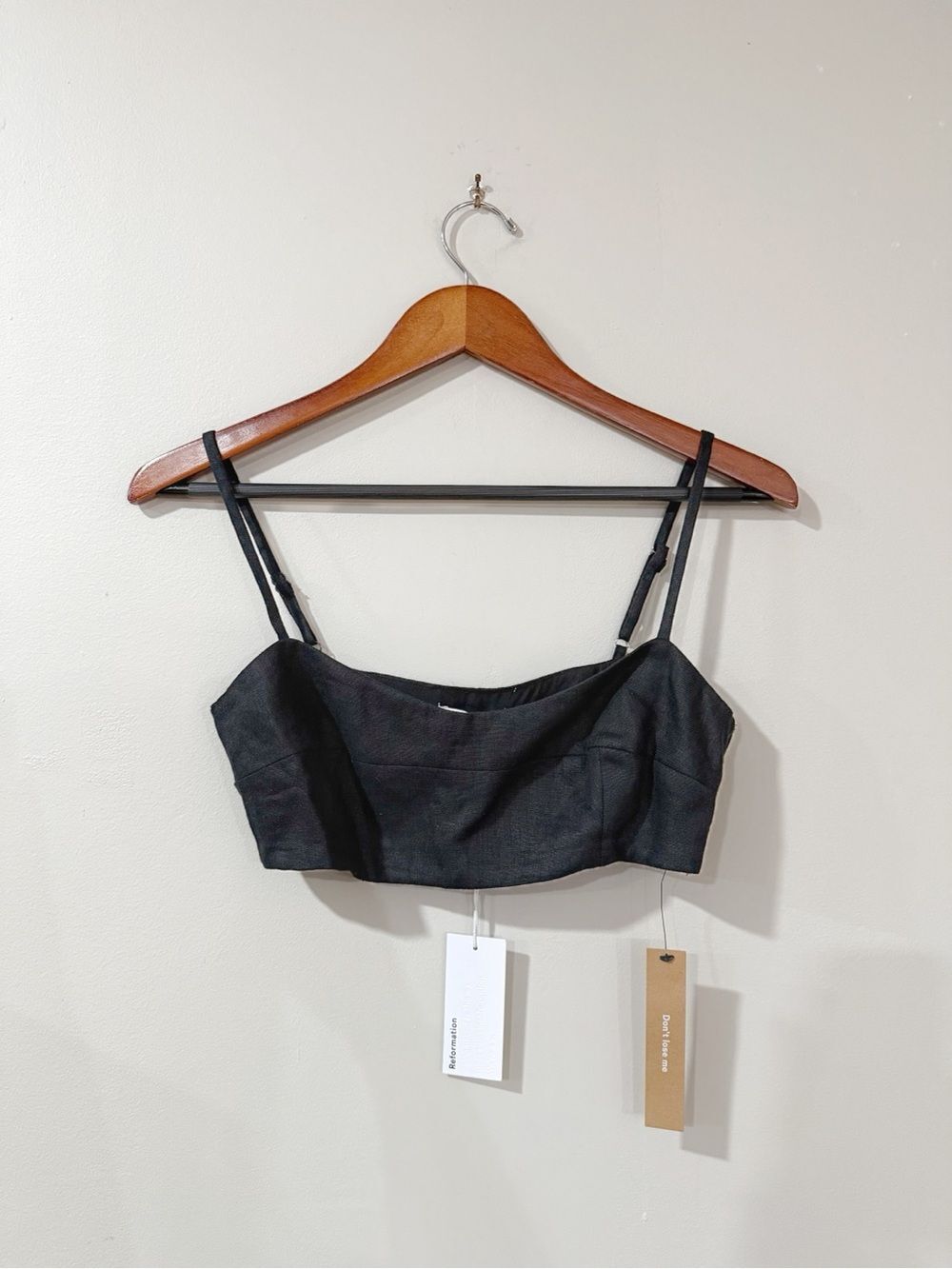 Reformation Amery Women 0 Black Linen Cropped Bustier Top NWT Quiet Luxury